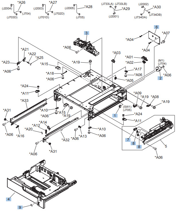 HP Color LaserJet CP5225 Paper feeder internal components