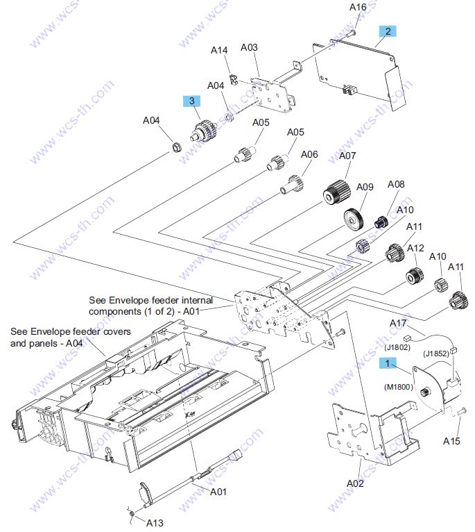 HP LaserJet Enterprise 600 M604 Envelope feeder internal components (2 of 2)