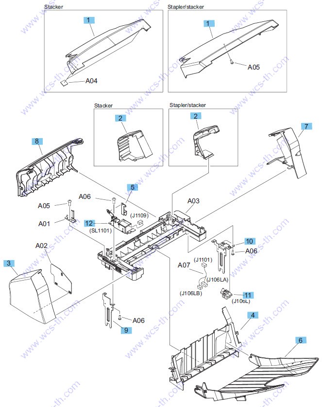 HP LaserJet Enterprise 600 M604 Stacker and stapler/stacker covers and panels