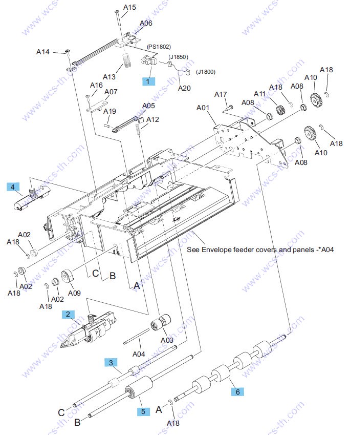 HP LaserJet Enterprise 600 M604 Envelope feeder internal components (1 of 2)