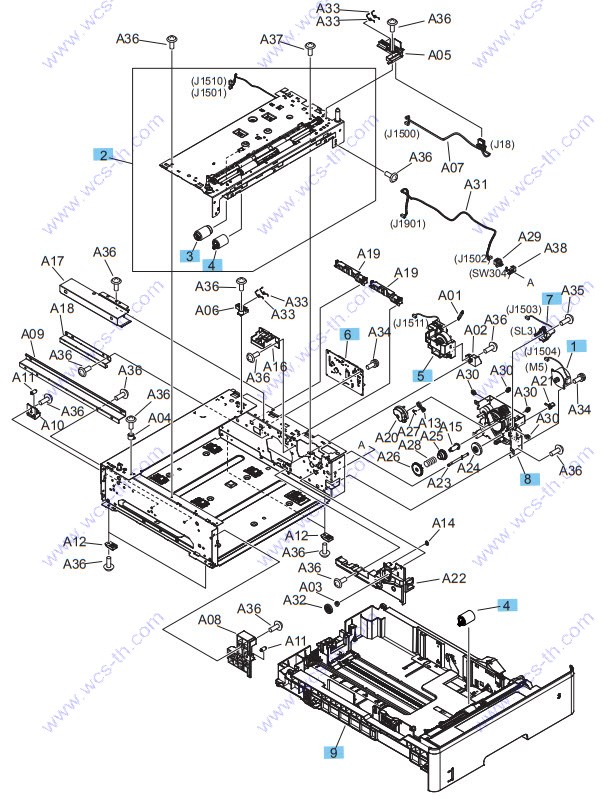 HP LaserJet Pro M706 07. 500-sheet feeder internal components